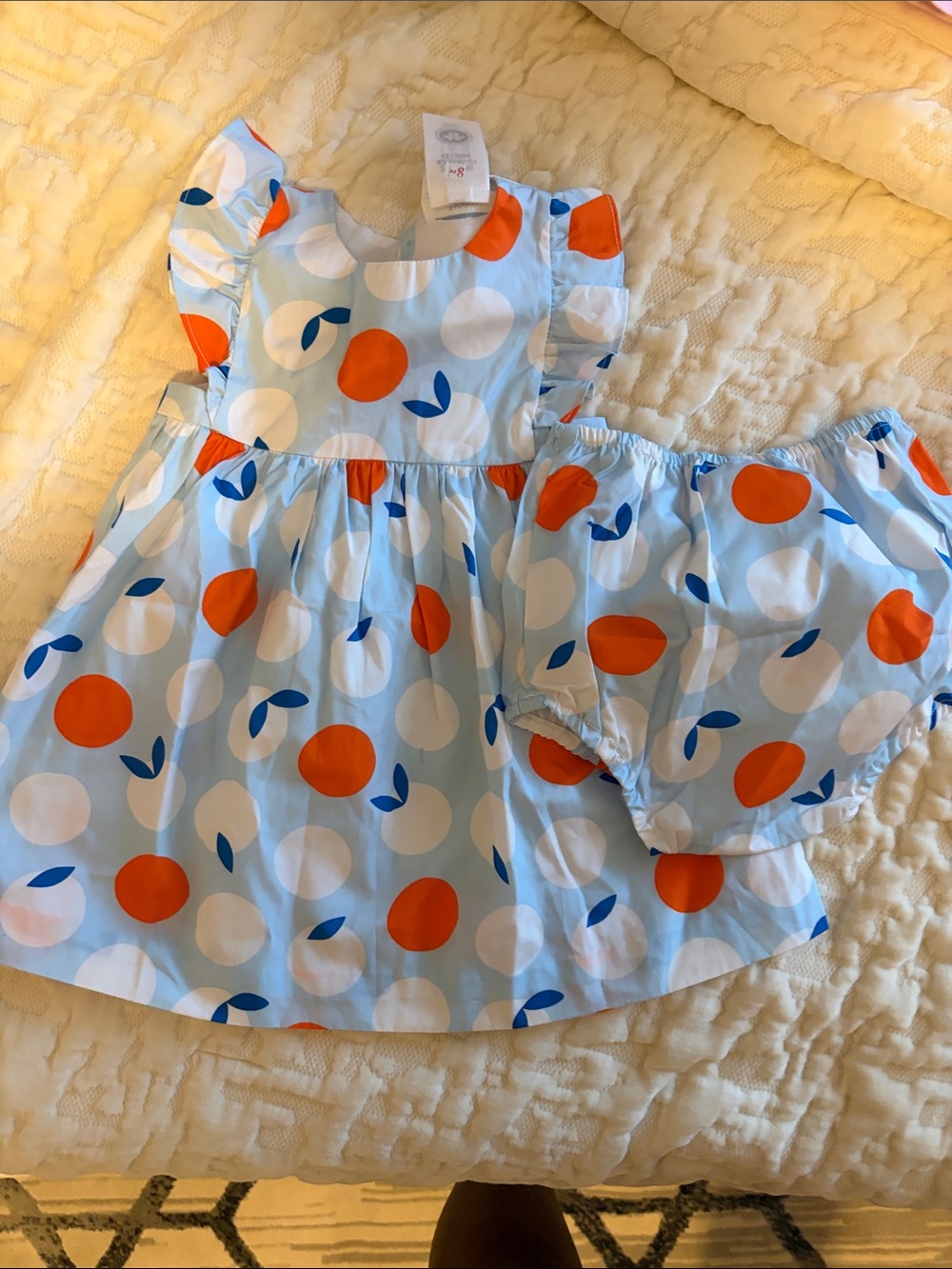 Blue Polka Dot Orange Bloom Baby Dress Set jacadi